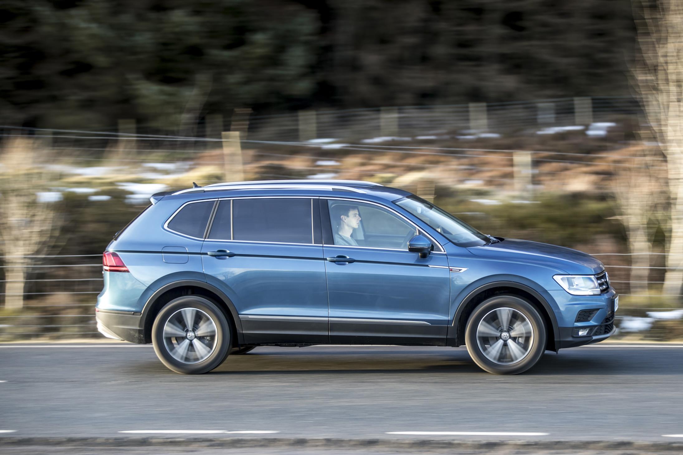 Pale blue metallic VW TIguan Allspace driving side on to you